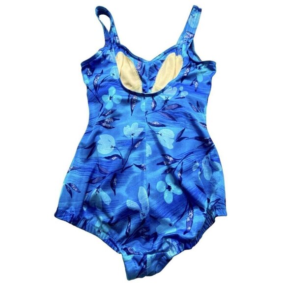 MAXINE of HOLLYWOOD One Piece Swimsuit Ruched Front Beachy Vacation Blue 14 5-40 - Picture 4 of 12